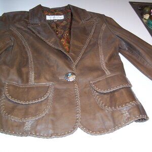 Tasha Polizzi Buttery Leather Whipstitch WesternBlazer W Turquoise Concho Button